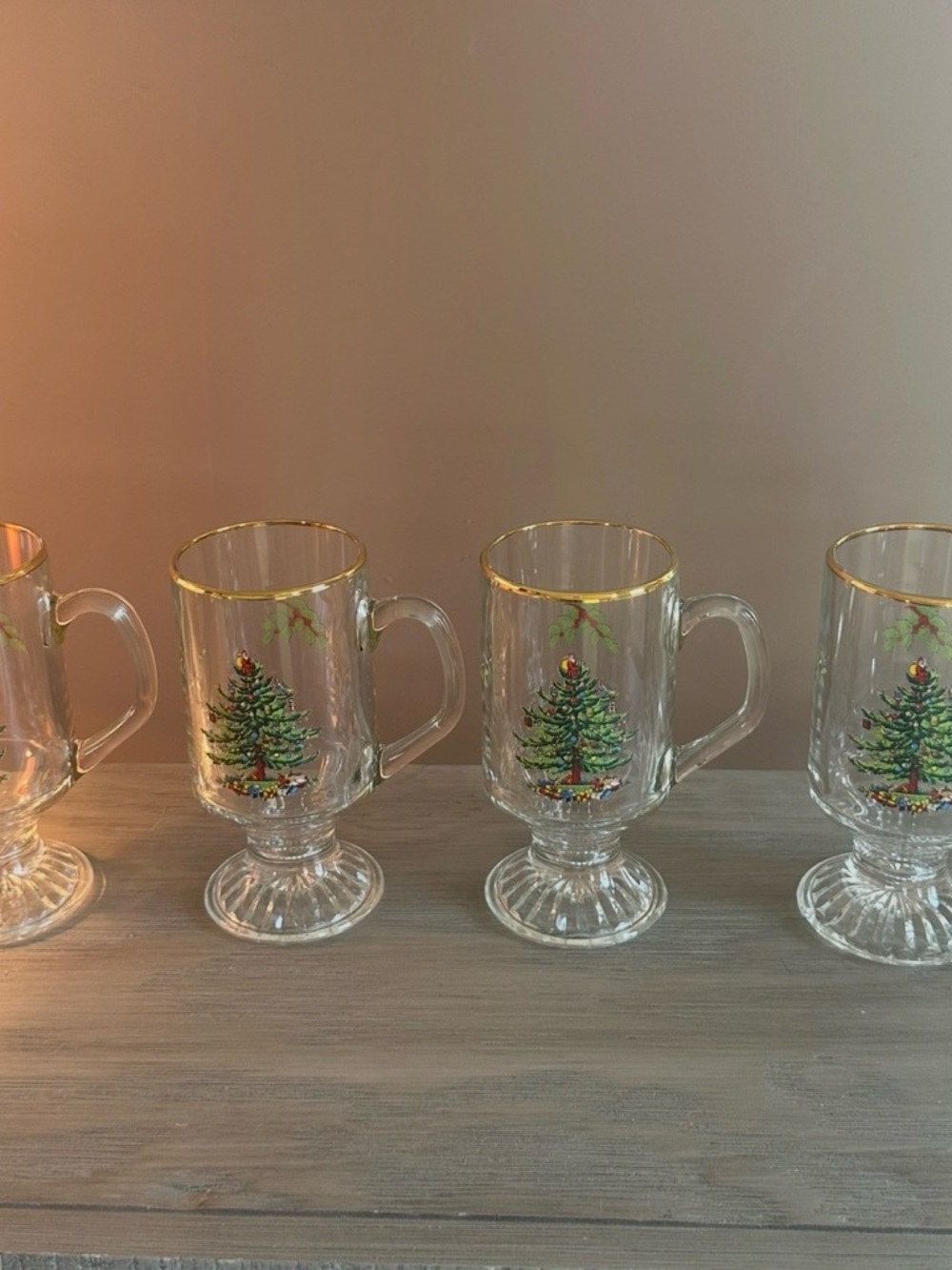 Vintage Rare Spode Irish Coffee Mugs Christmas Tree with Gold Trim-4